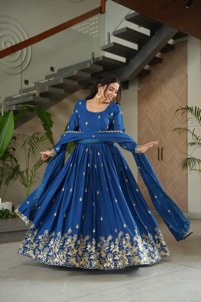Wedding wear blue gown with dupatta in USA