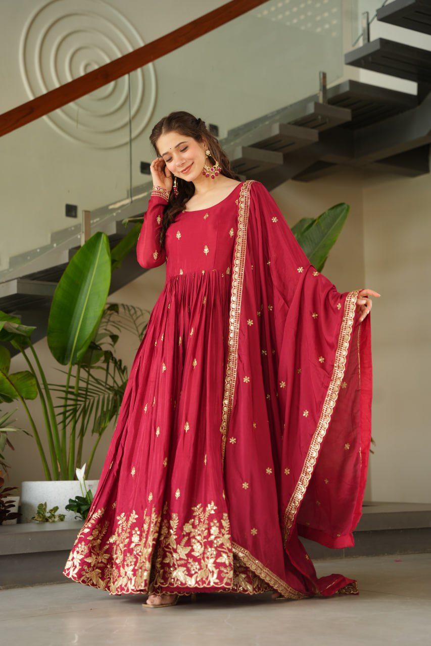 Red sequins long gown for party