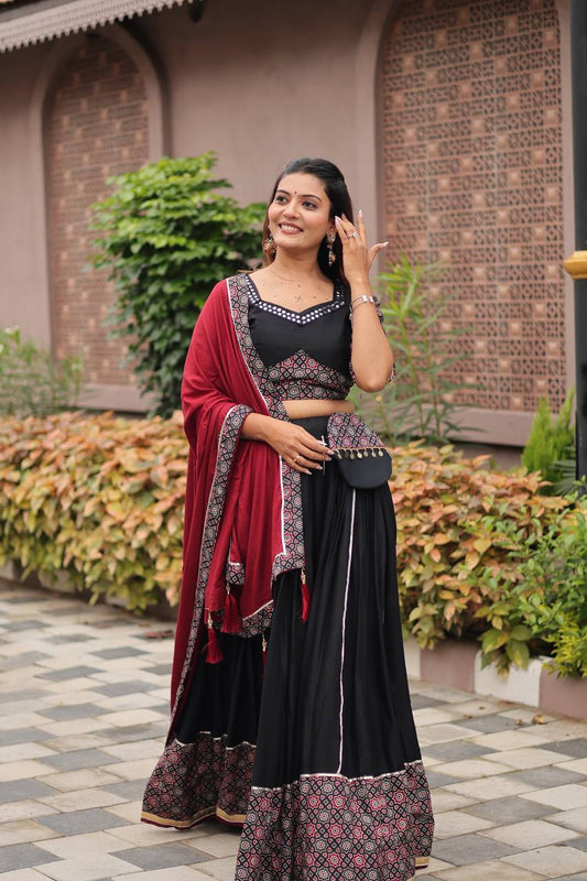 Black color cotton navratri lehenga choli for women online shopping