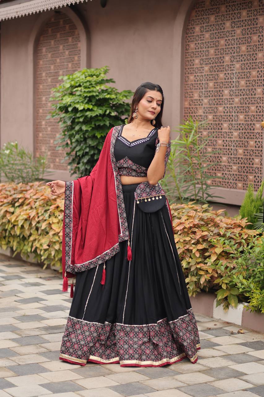 Black color cotton navratri lehenga choli for women online