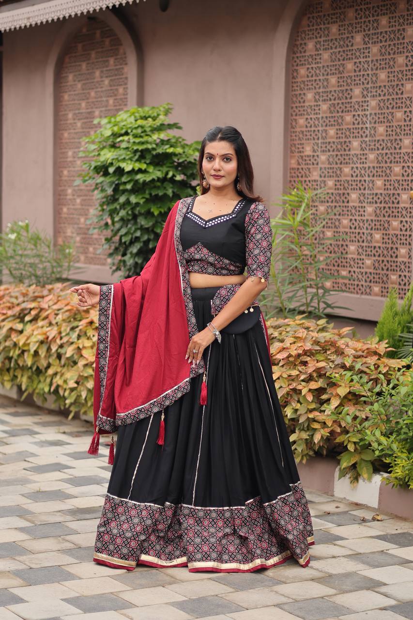 Black color cotton lehenga choli for garba