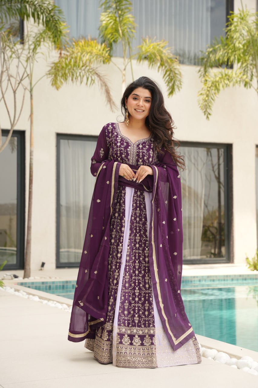 Purple colour Gown Party Wear