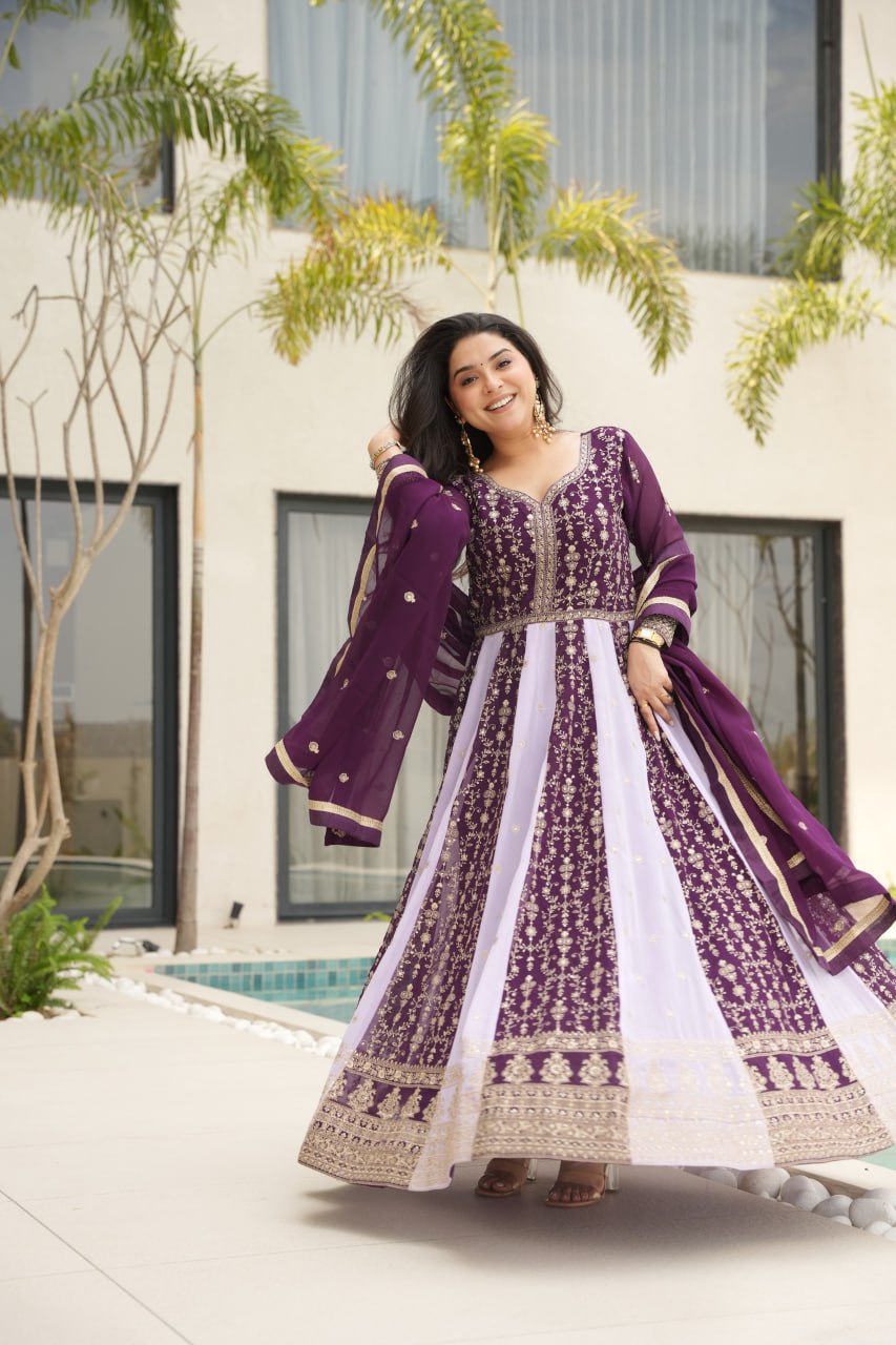 Long Purple color gown for women