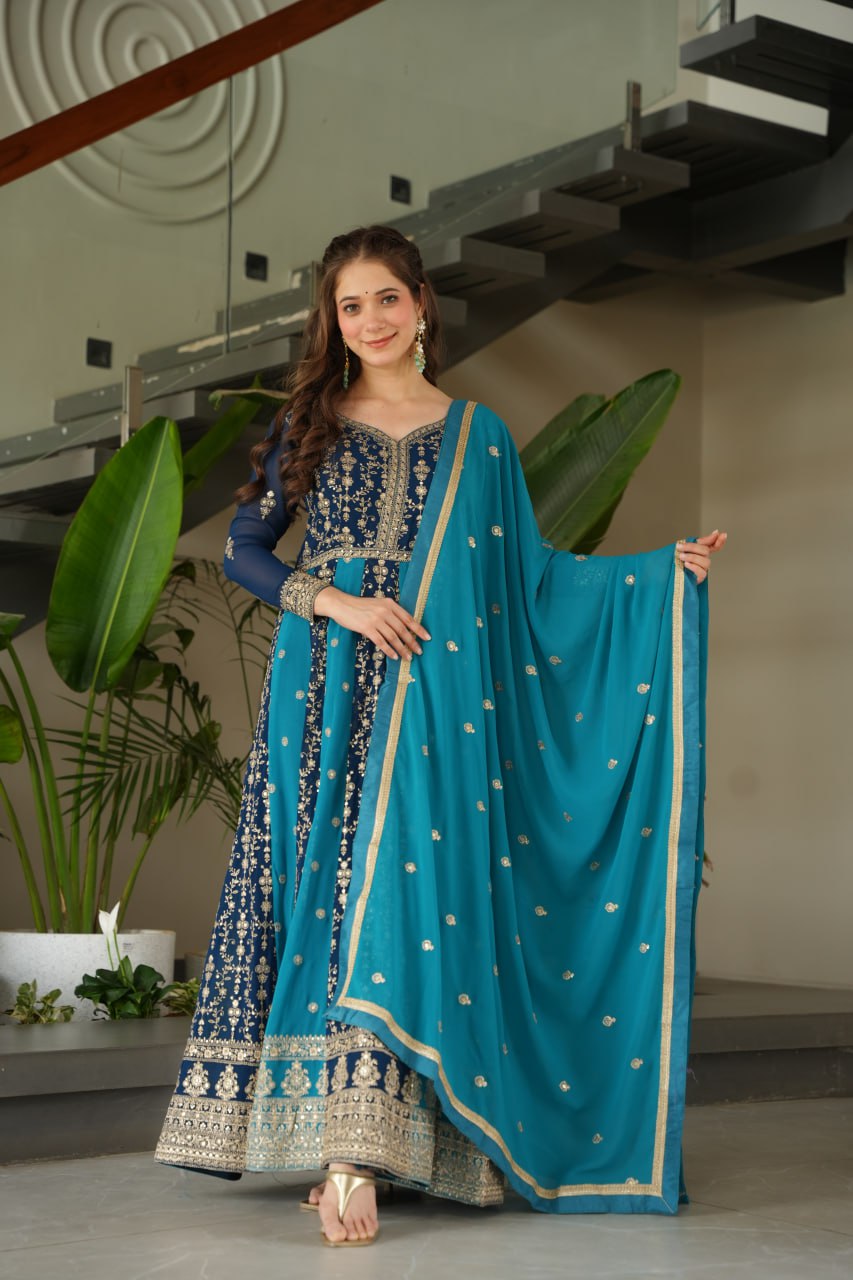 Teal color gown for women wedding