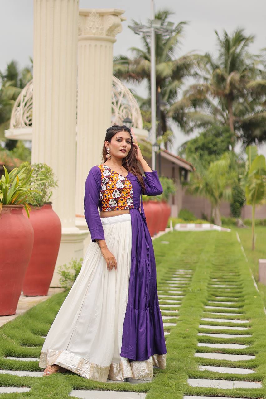 Purple color cotton navratri lehenga choli for women price