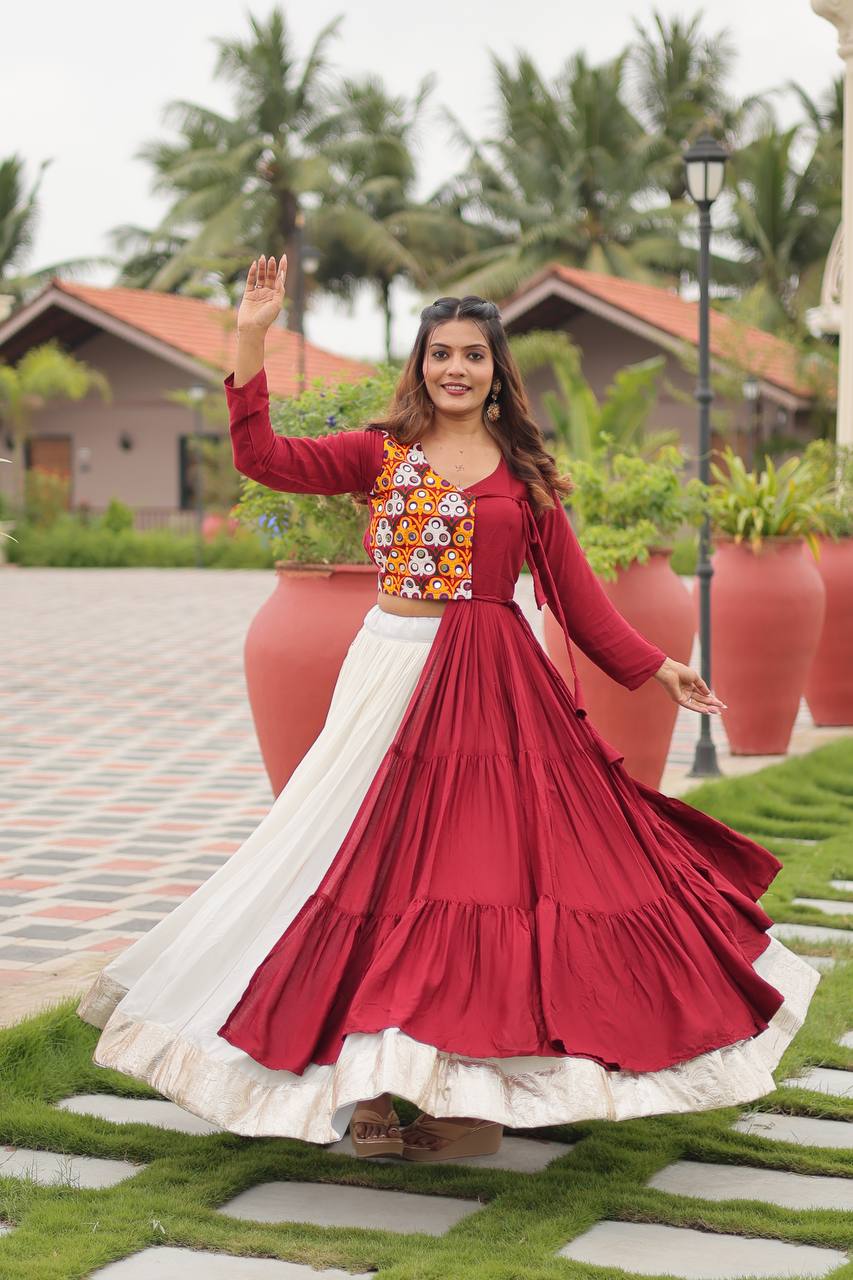 Dandiya Night Wear Maroon Cotton Stitched Ghagra Choli Dandiya Night Wear Maroon Cotton Stitched Ghagra Choli