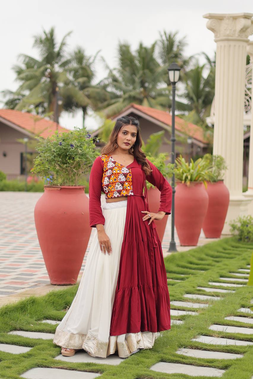 Maroon color cotton ghagra choli for garba