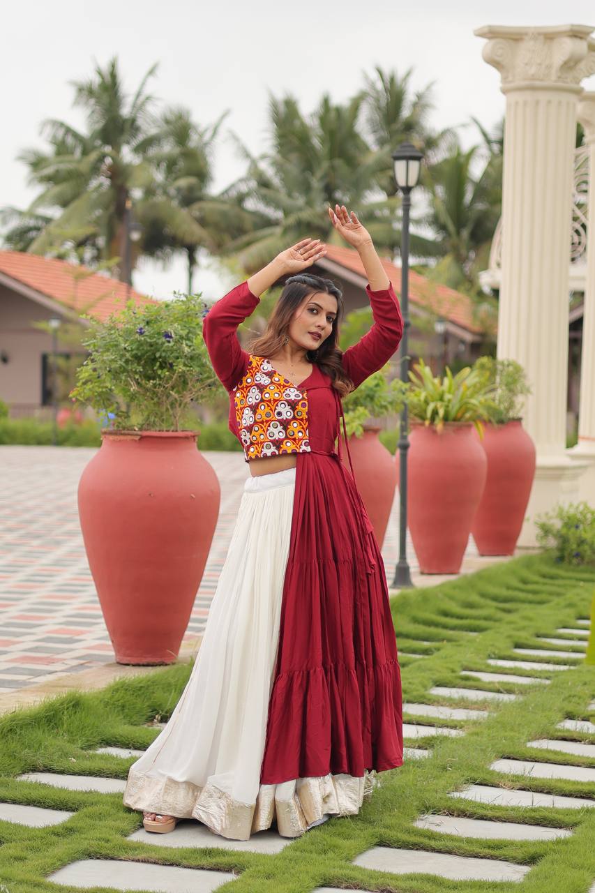 Maroon color cotton navratri lehenga choli for women online shopping