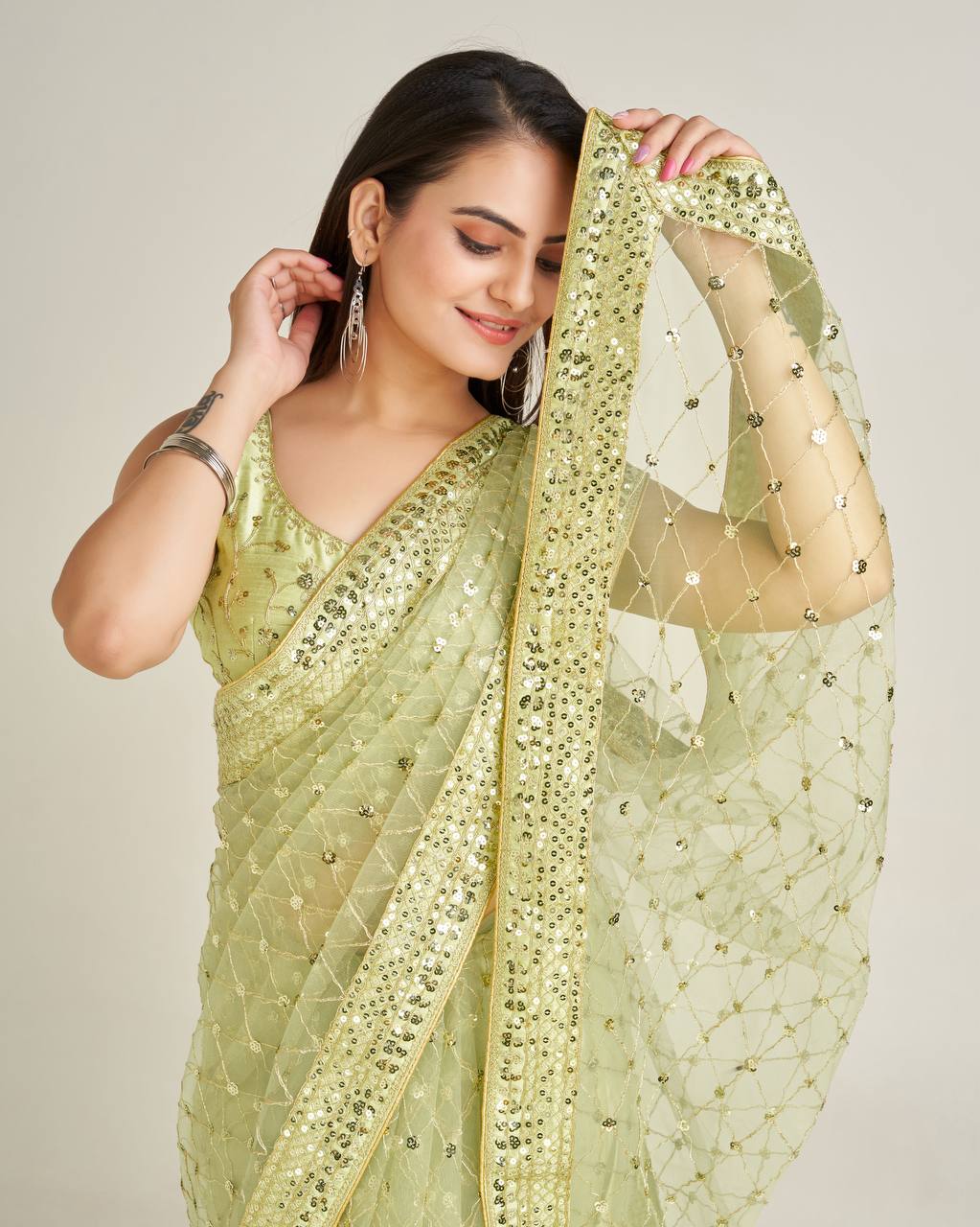 Green color dori work saree with price in USA