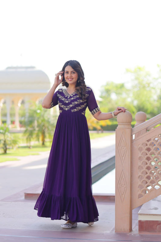 Purple color beads work gown with online