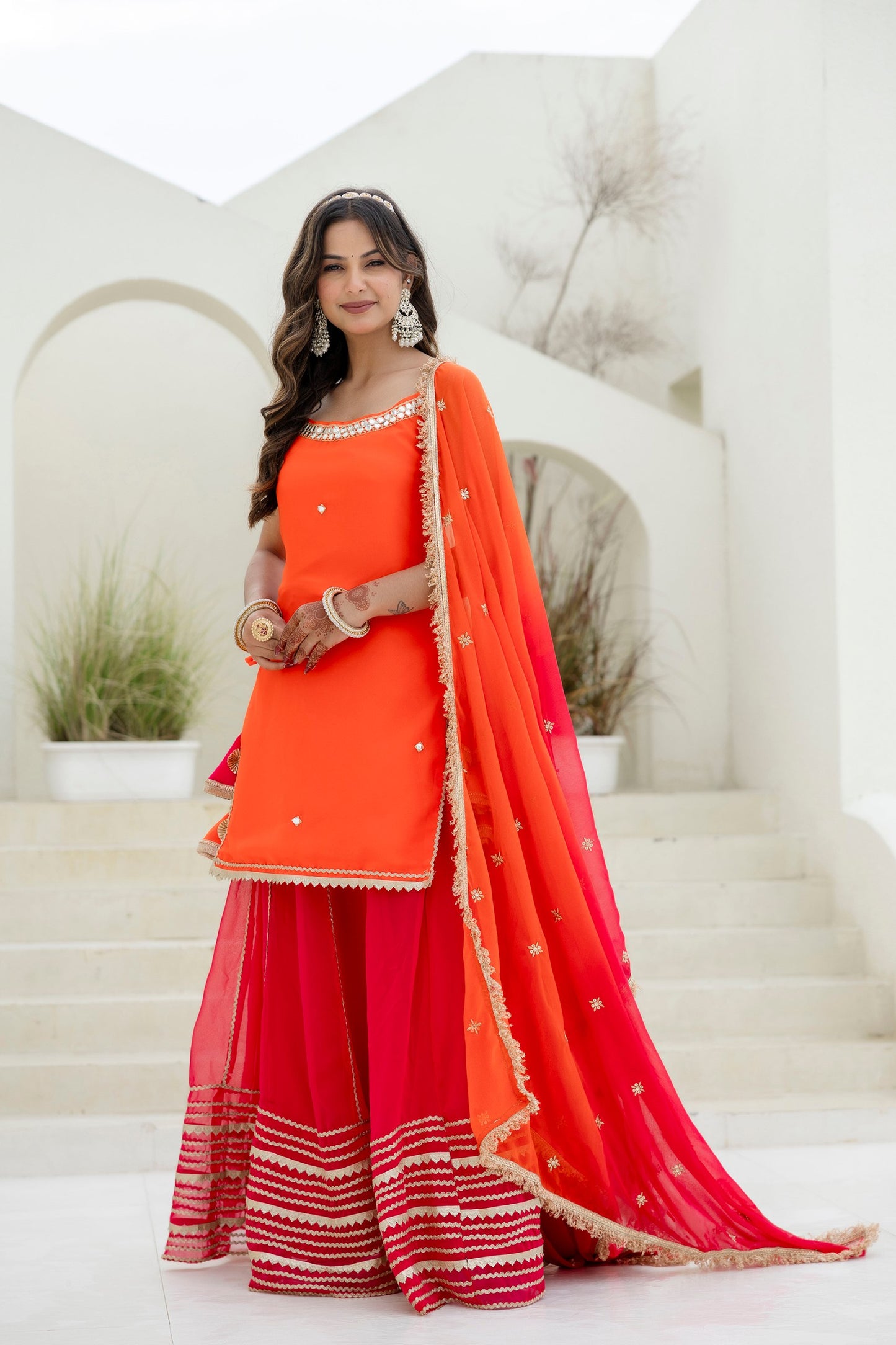 Orange Color Georgette Festive Wear Sharara Suit