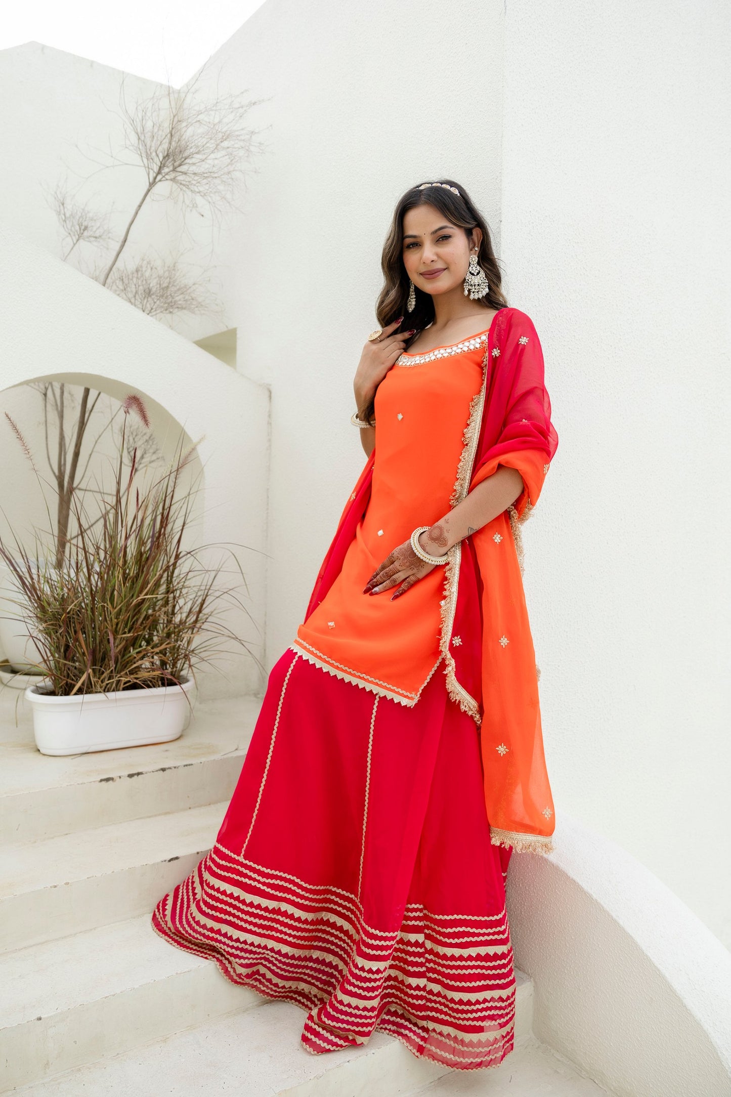 Orange Color Georgette Festive Wear Sharara Suit