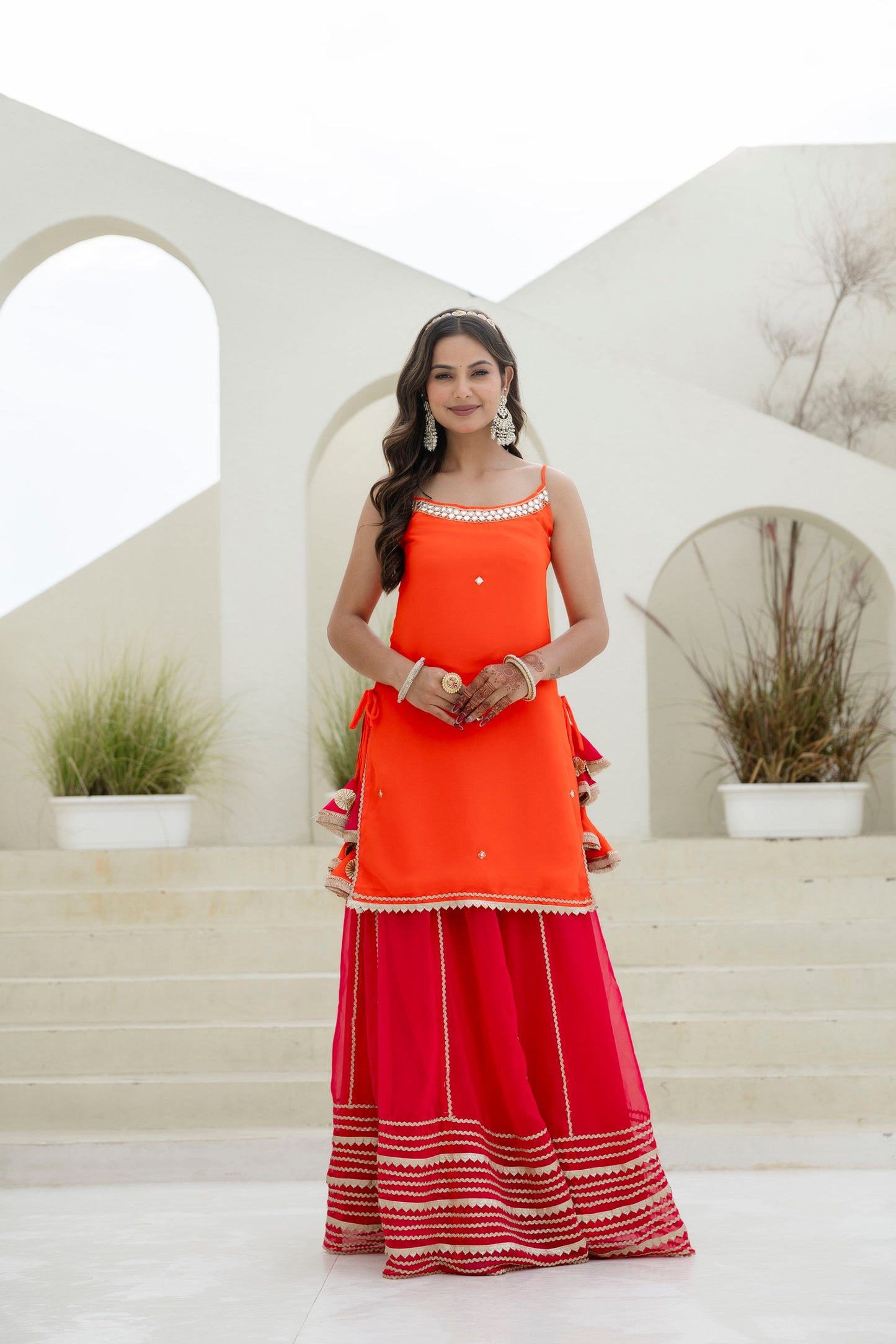 Orange Color Georgette Festive Wear Sharara Suit