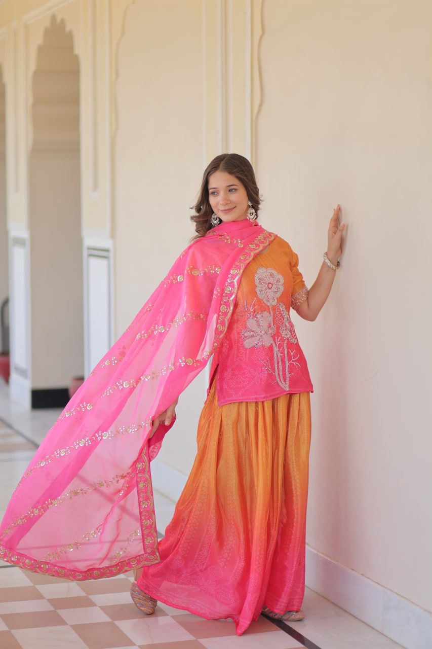 Party wear pink color sharara suit