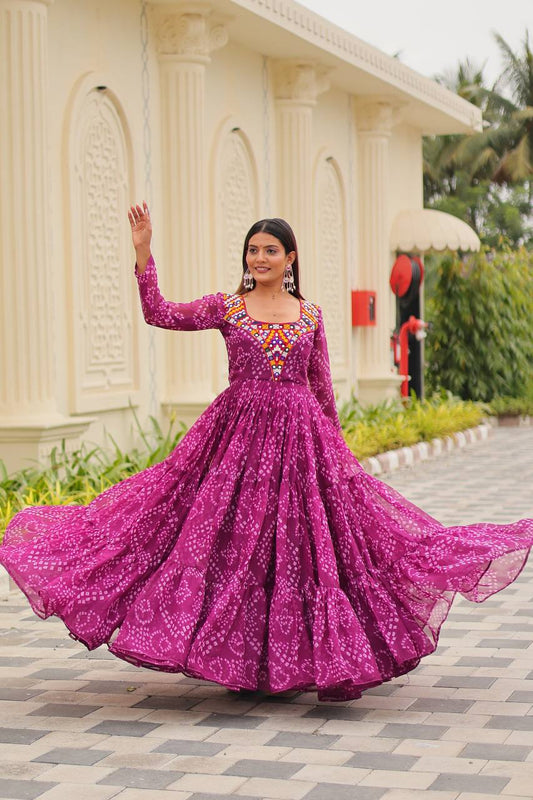 Pink color georgette gamthi work gown with price