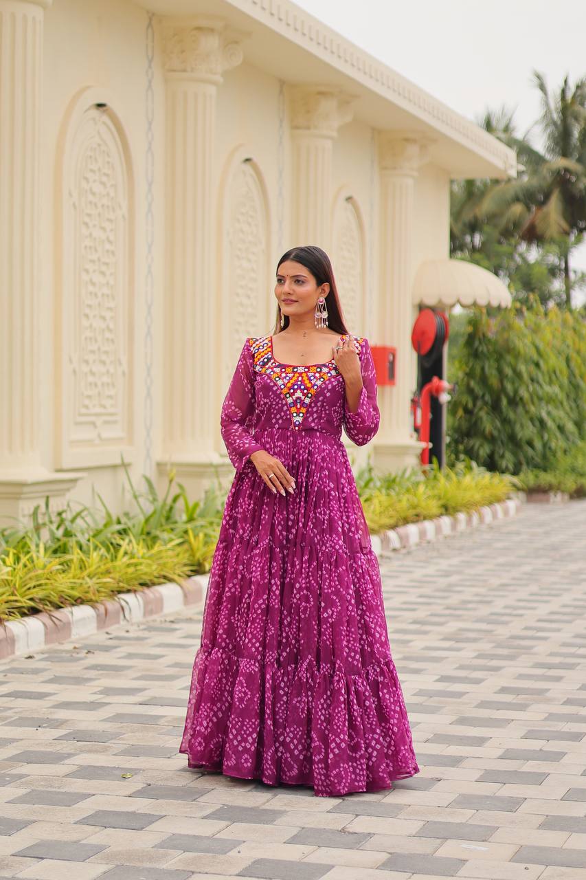 Pink color georgette navratri gown price