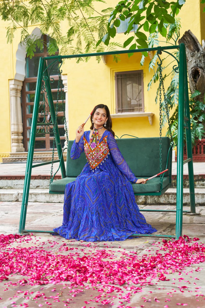 Long sleeves blue gown with price