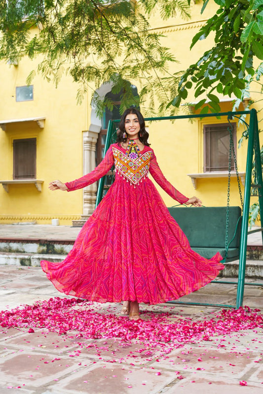 Pink color georgette gown for garba