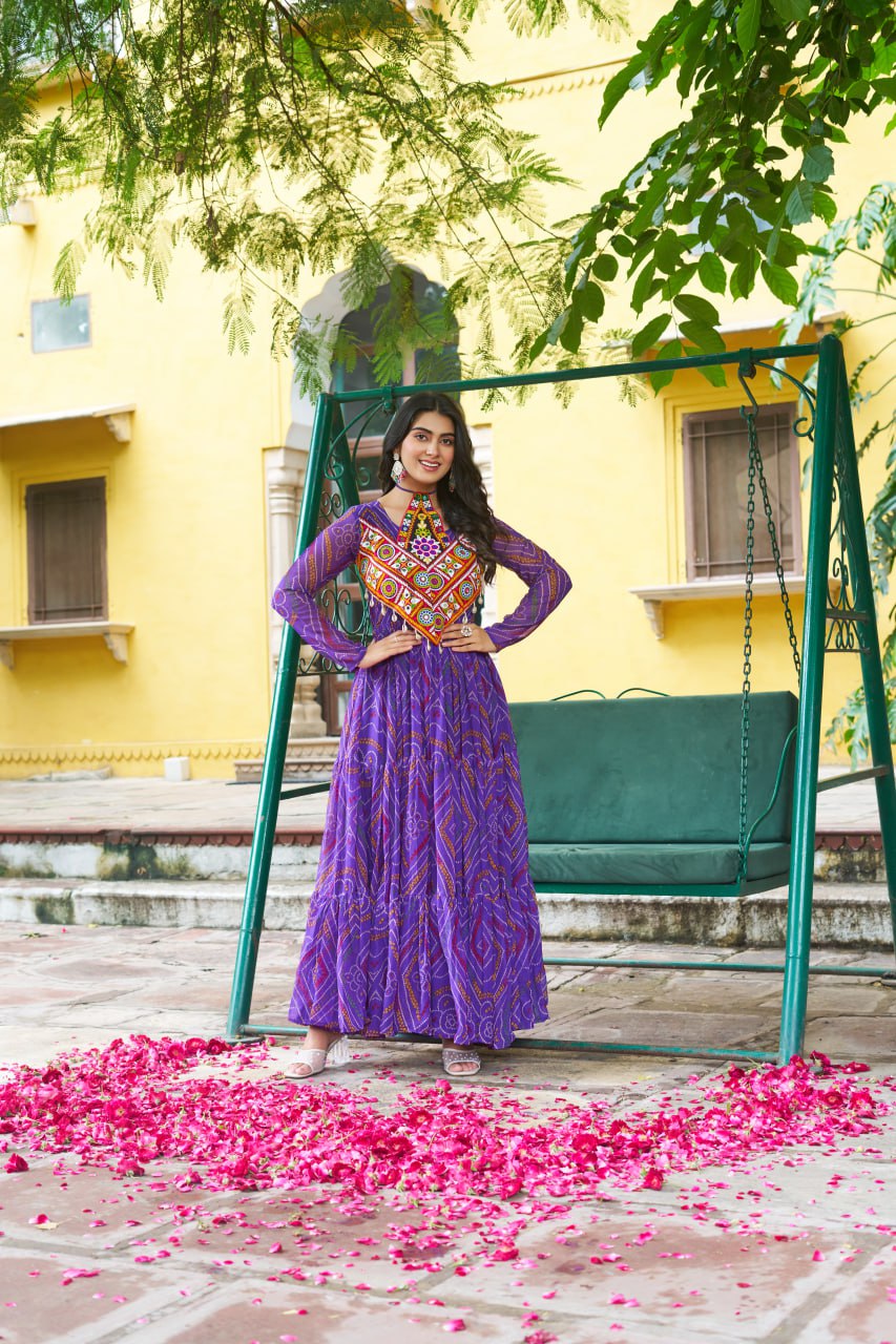Purple color georgette gown for navratri