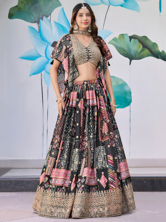 Black color chinon silk lehenga choli