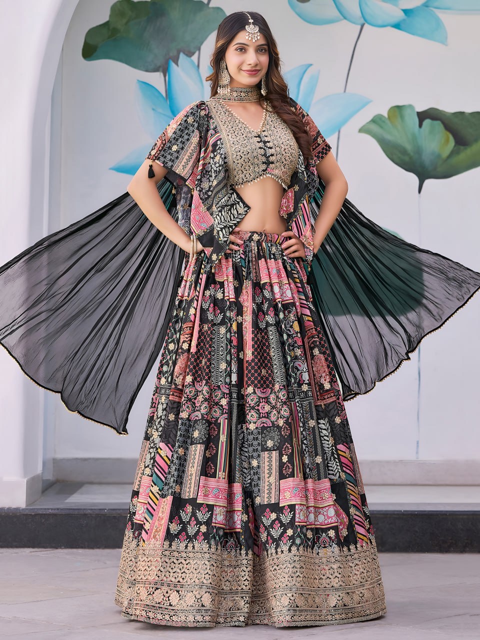 Black chinon silk lehenga choli for wedding