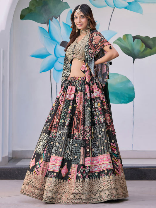 Black chinon silk lehenga choli for women
