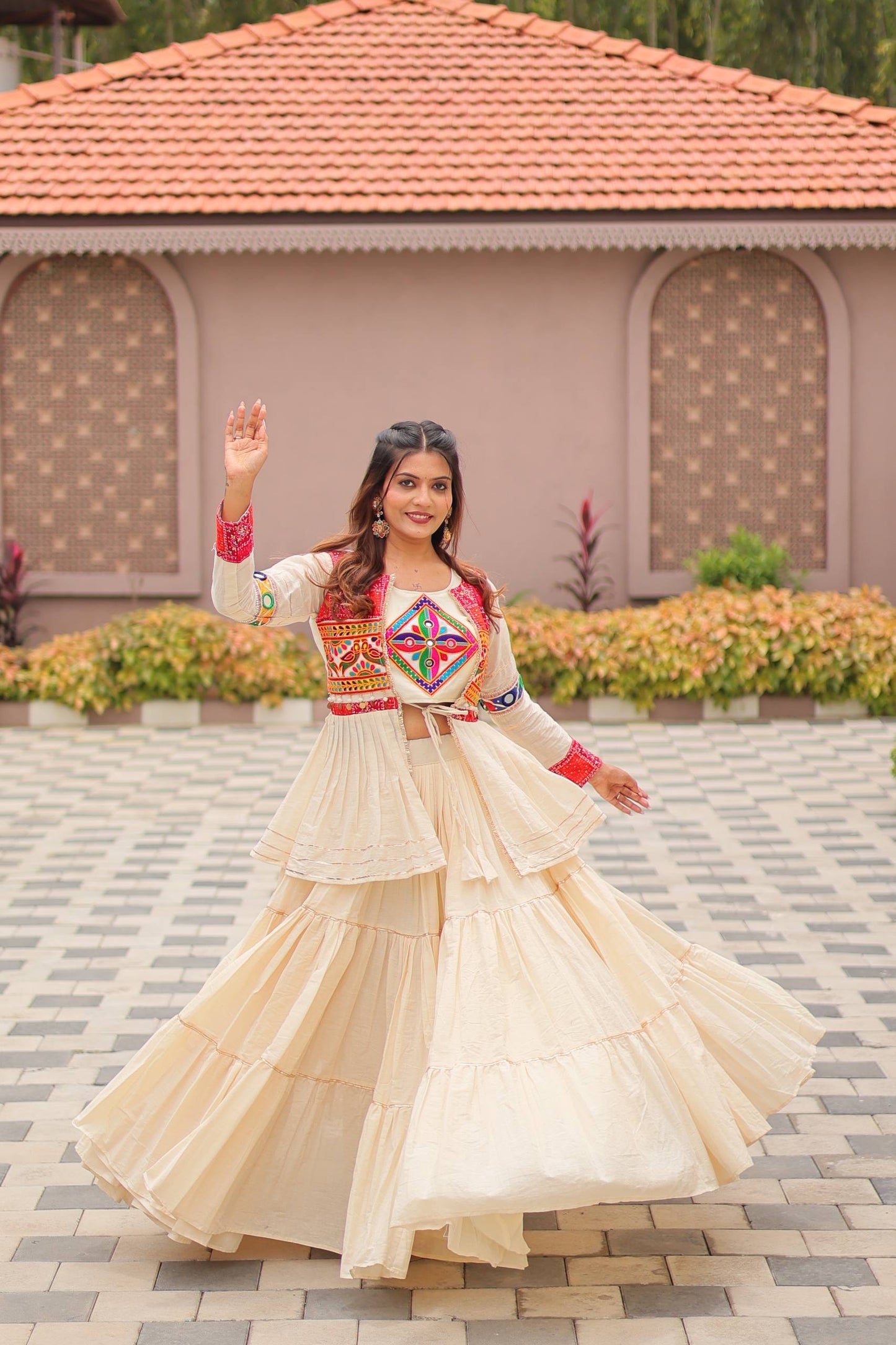 White mirror work lehenga choli