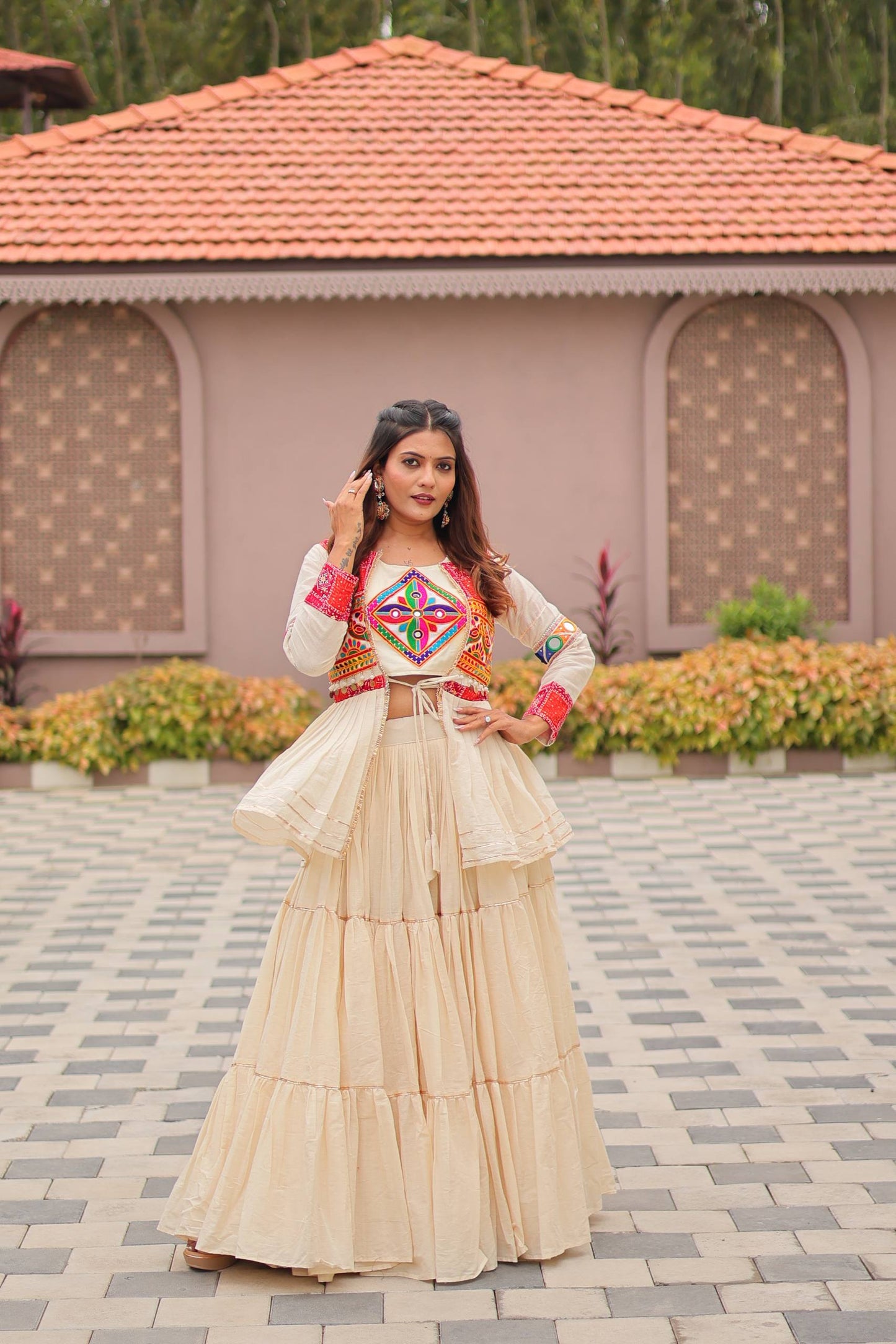 White garba wear lehenga choli with blouse
