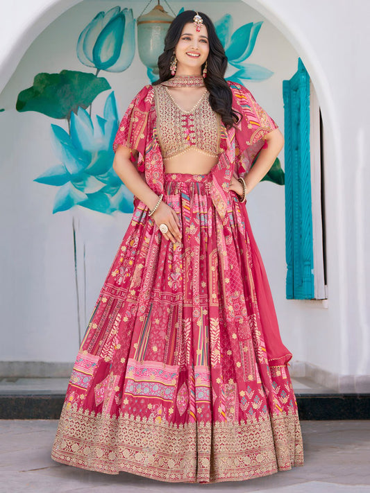 Pink color chinon silk lehenga choli