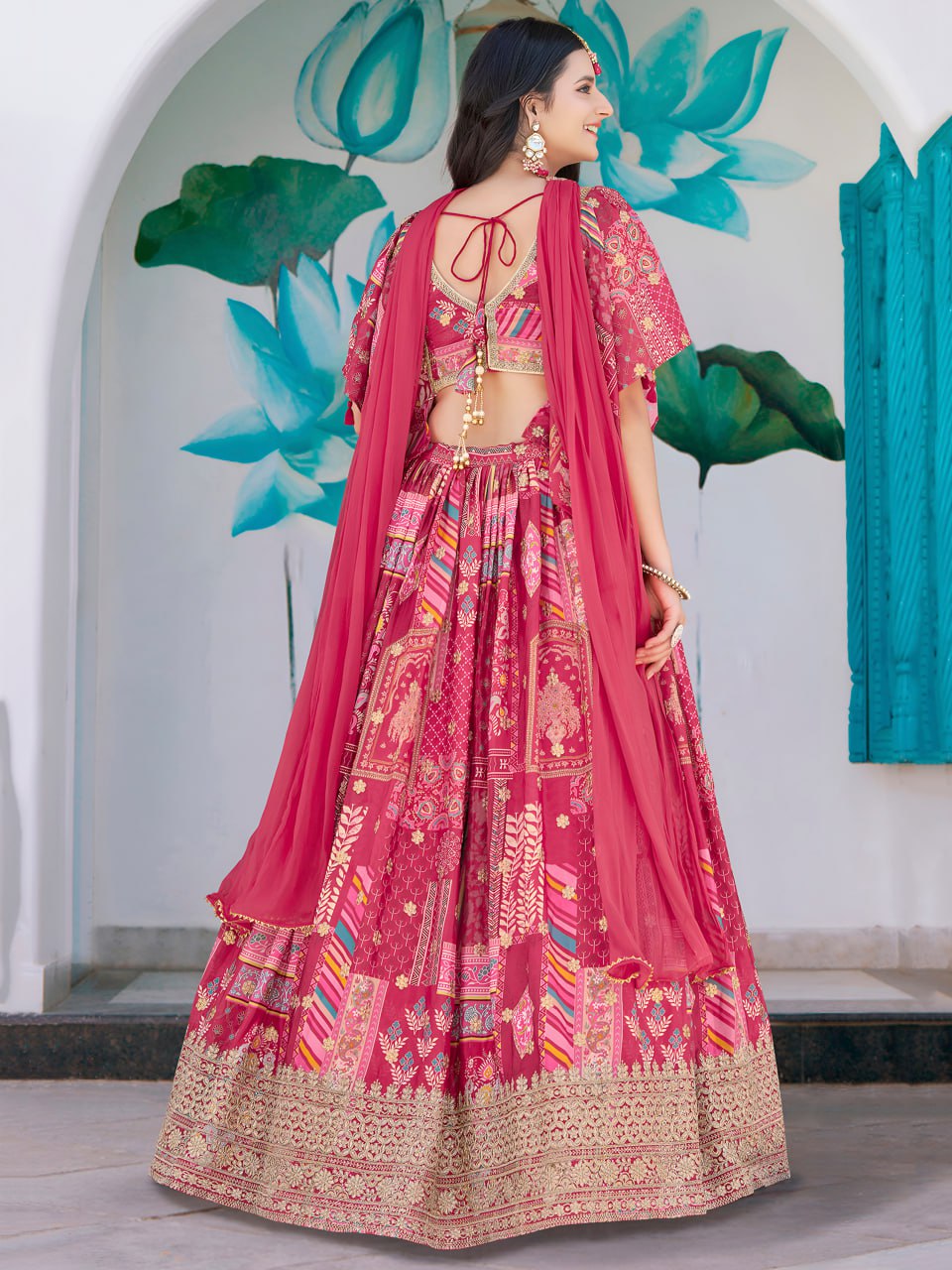 Pink color chinon silk lehenga choli with price