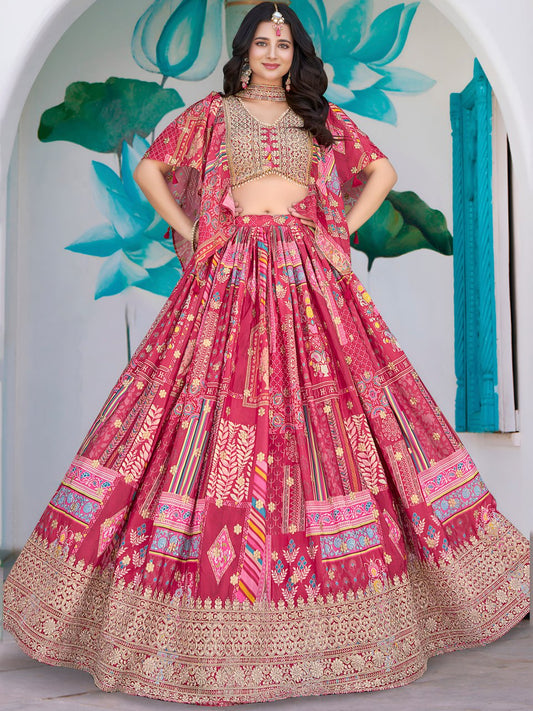 Pink chinon silk chaniya choli for women