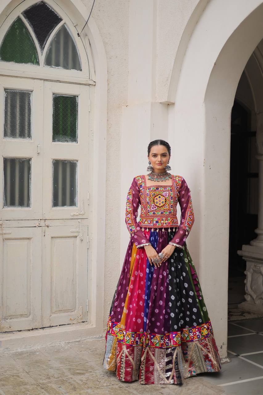 Garba wear multi color ghagra with top