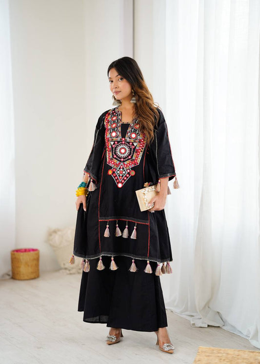 Black color cotton sharara suit