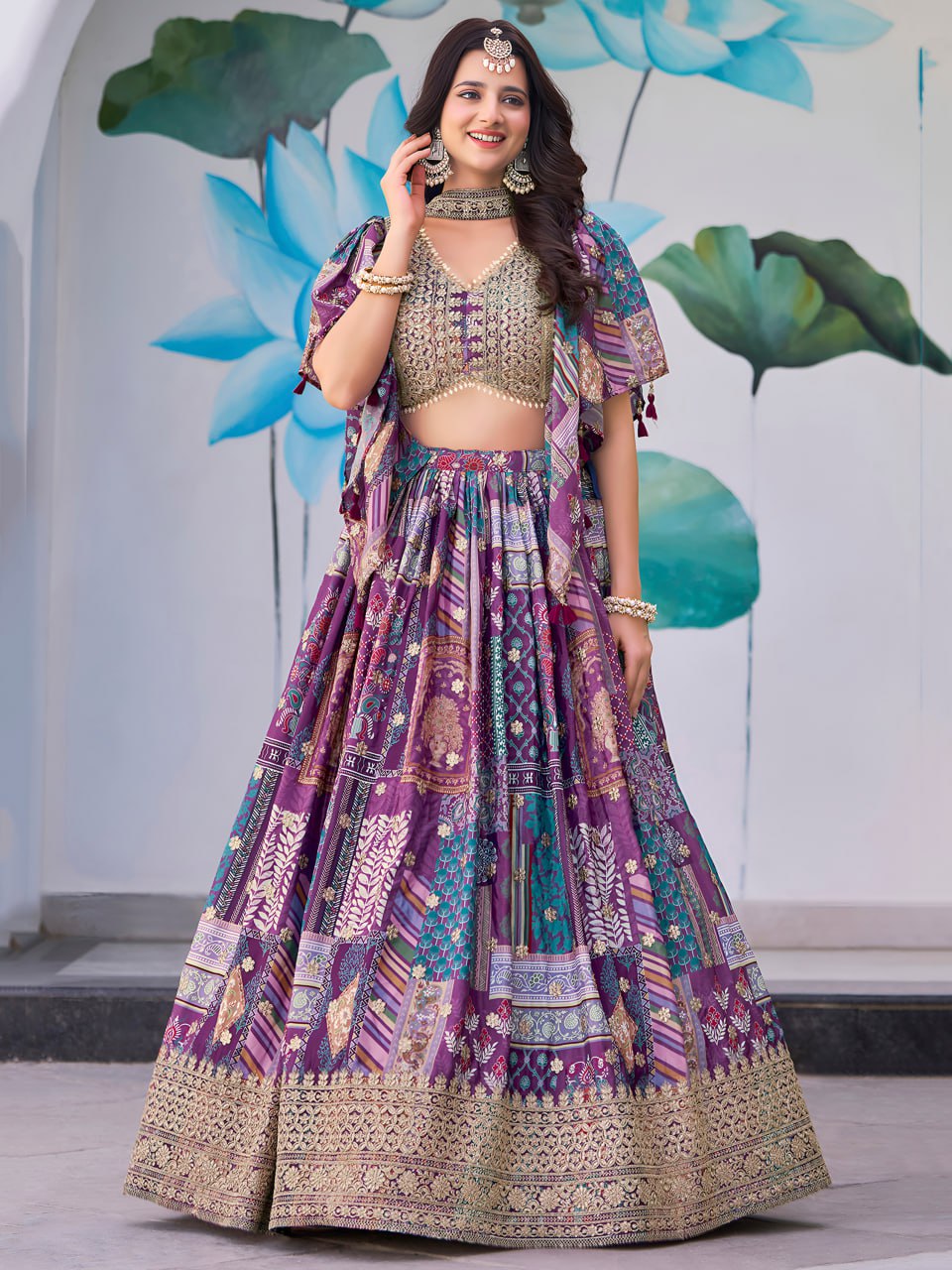 Purple color chinon silk lehenga