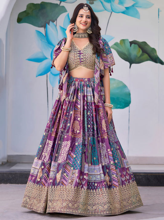 Purple color chinon silk lehenga