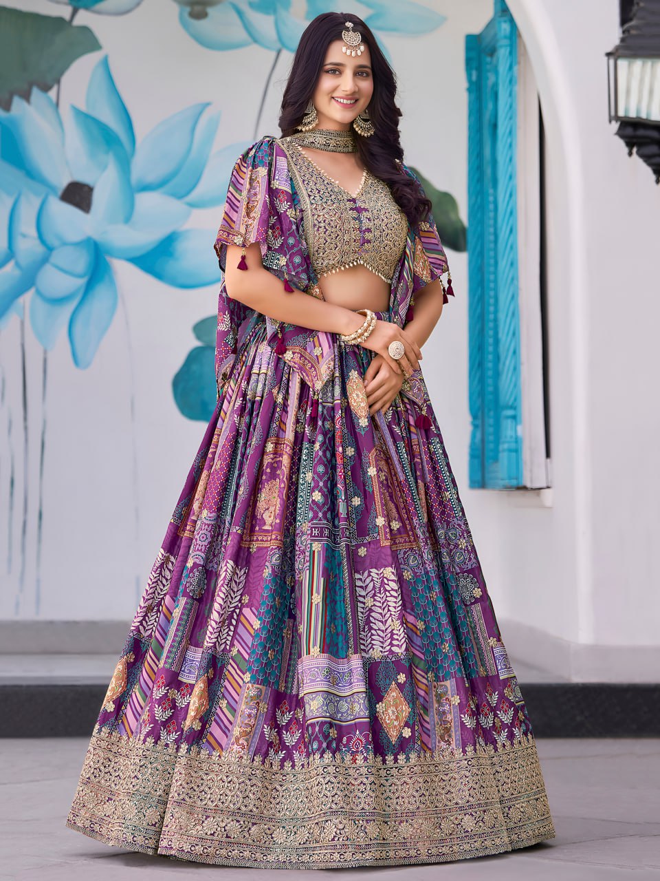 Purple chinon silk lehenga choli for women