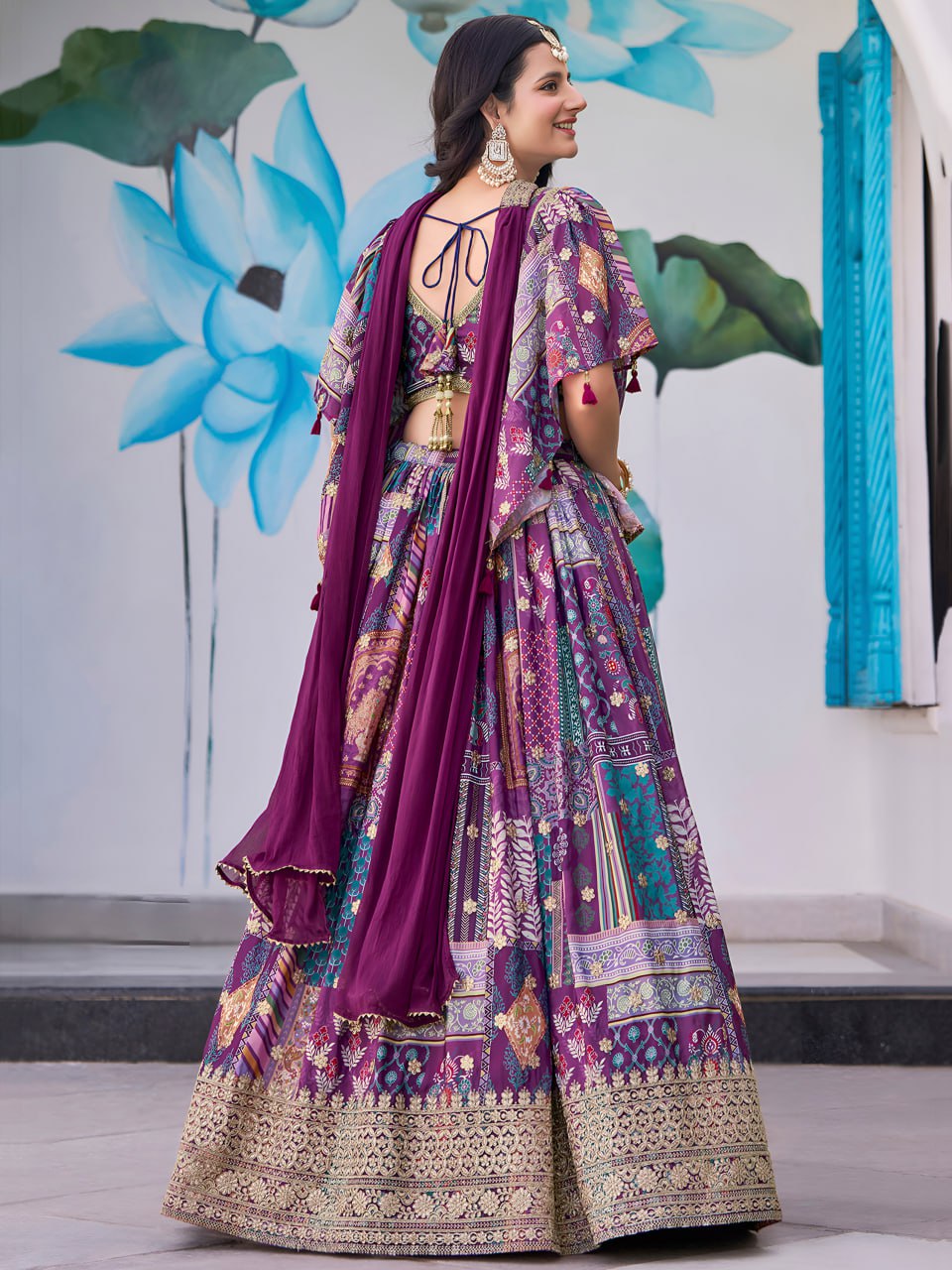 Purple chinon silk ghagra choli in USA