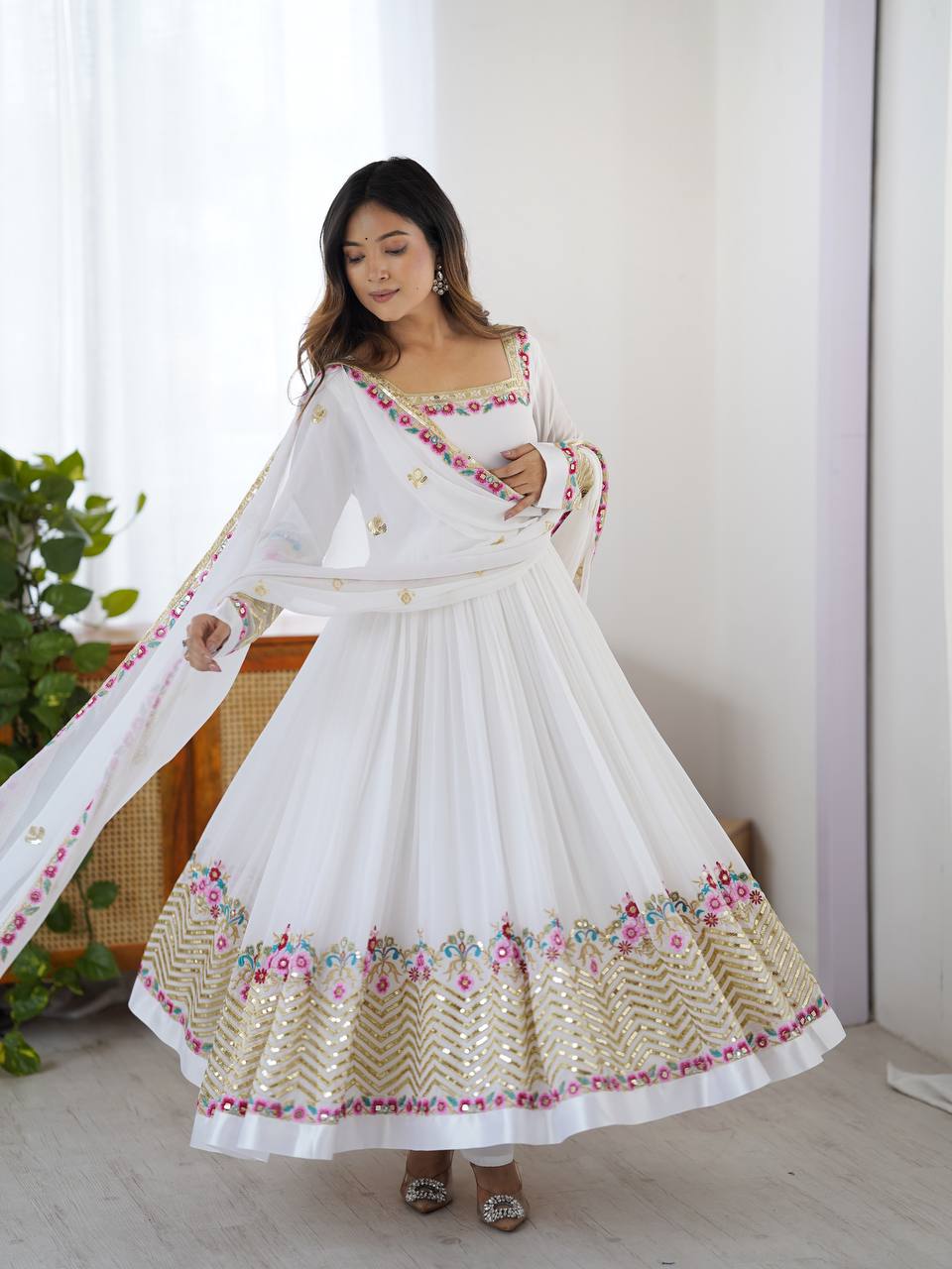 White color georgette gown