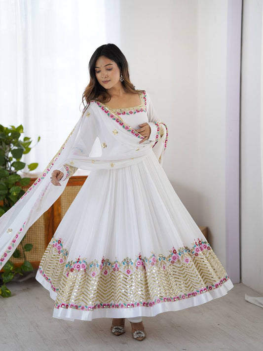 White color georgette gown