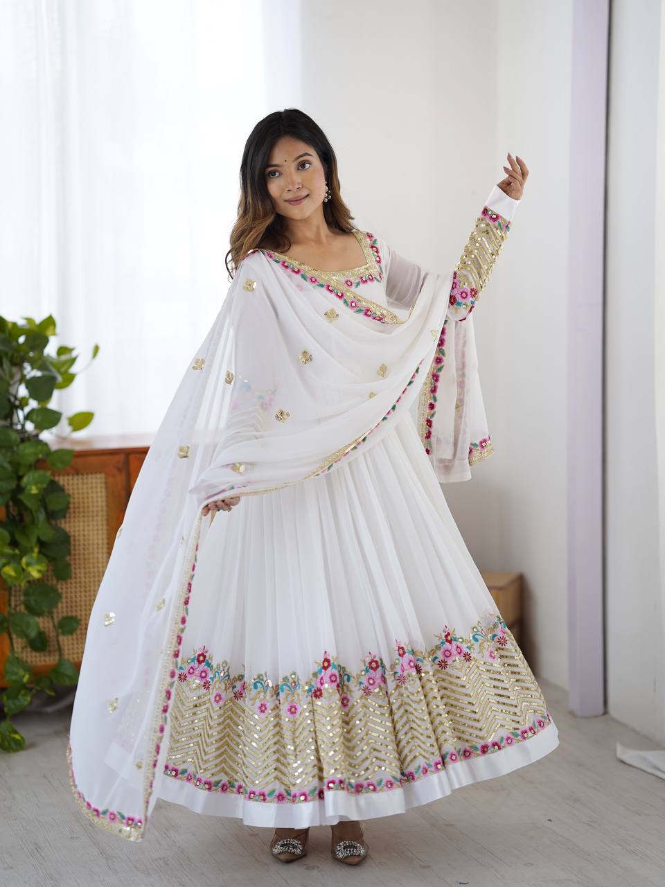 White color stitched gown with price