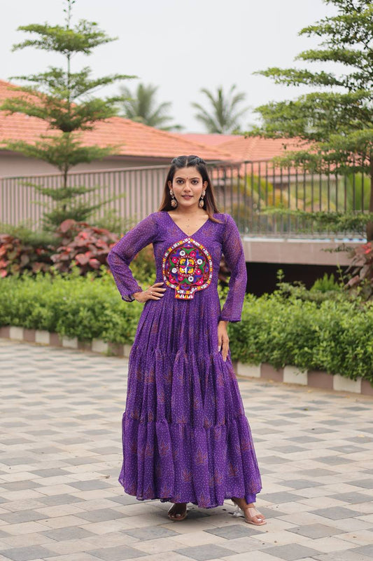 Purple color georgette gown for navratri online