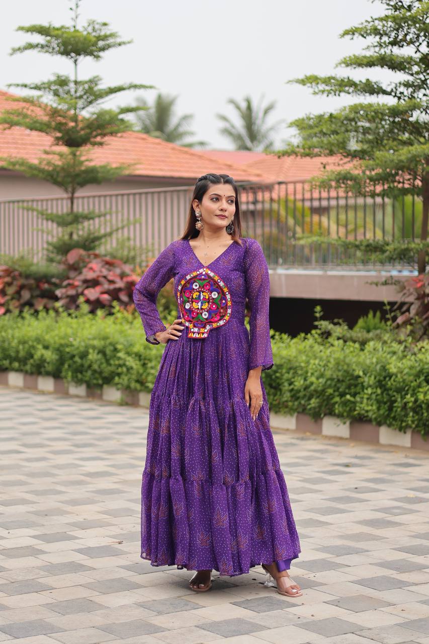 Gamthi work purple gown