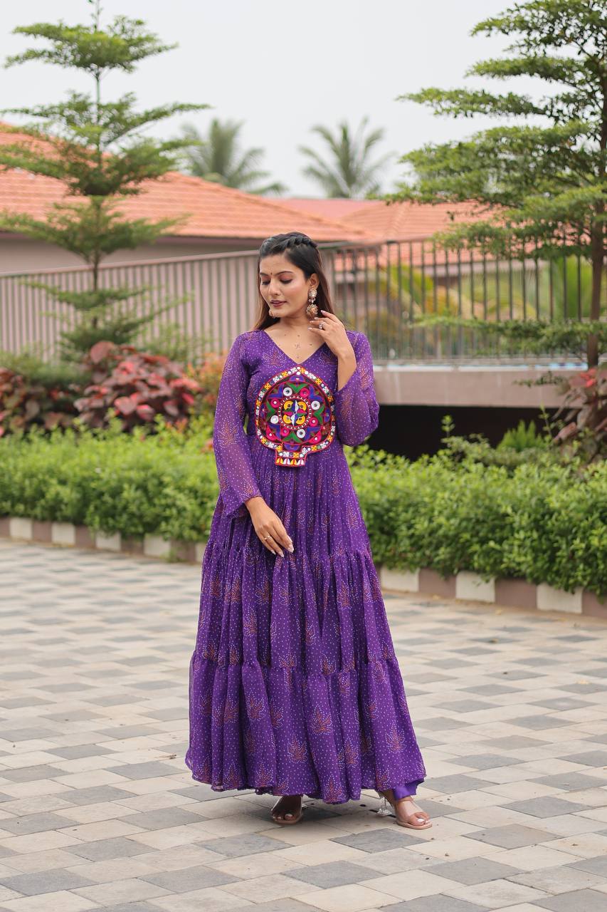 Purple color georgette gown for navratri online shopping
