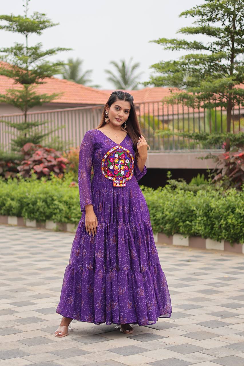 Purple georgette printed gown