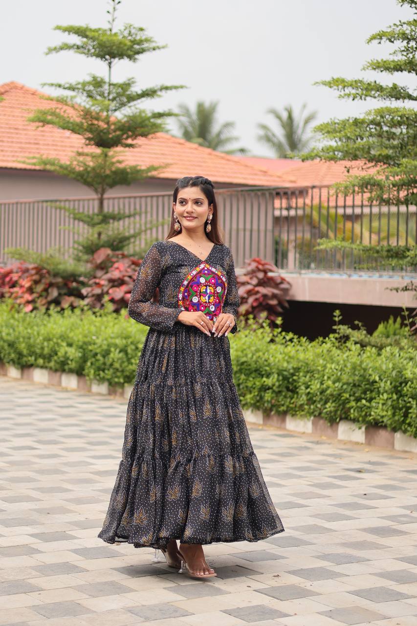 Maxi black color georgette gown for navratri online