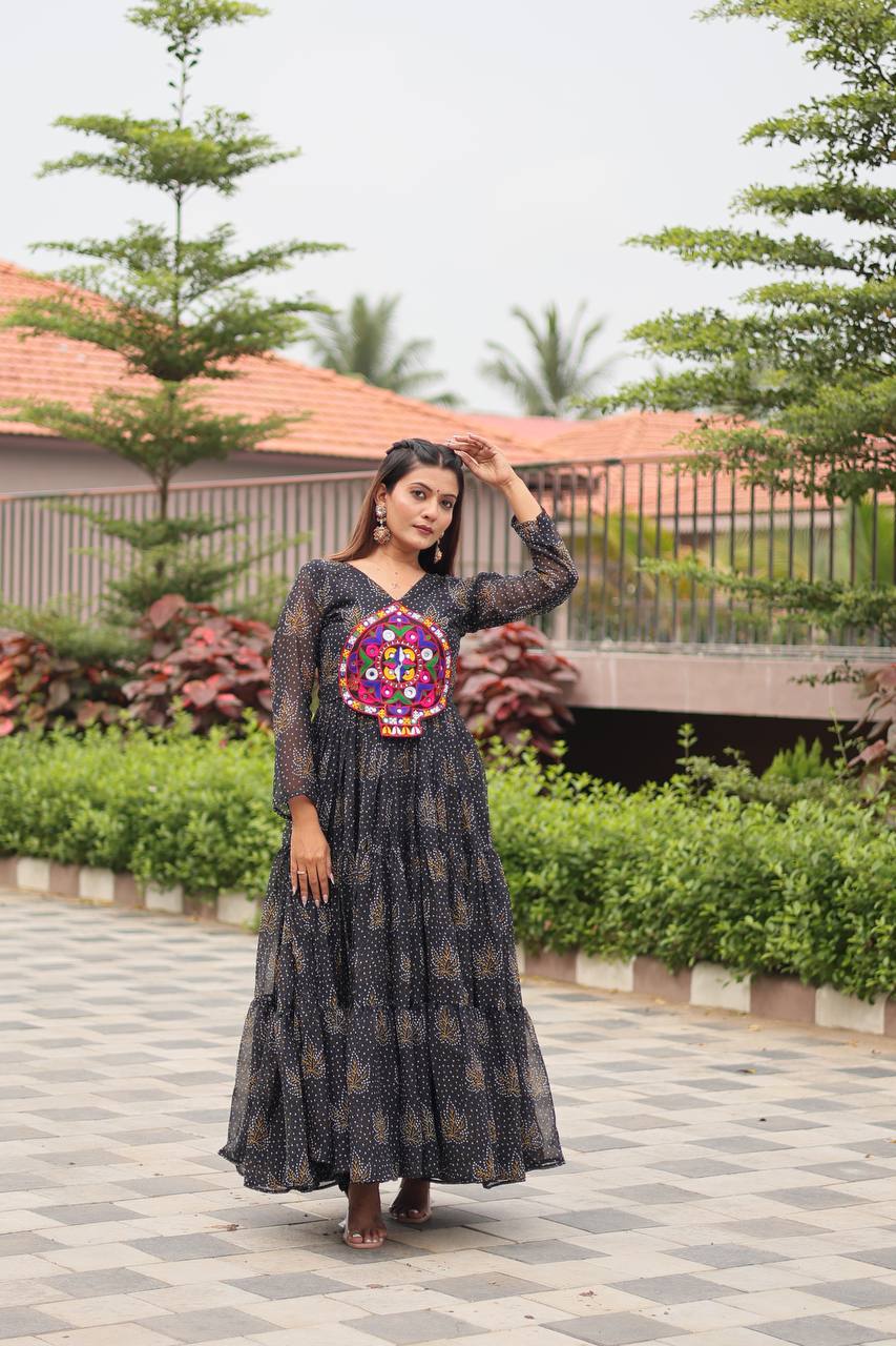 Black color georgette gown for navratri online shopping