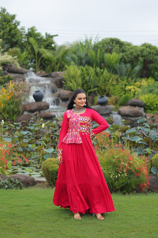 Pink color rayon gown for navratri price