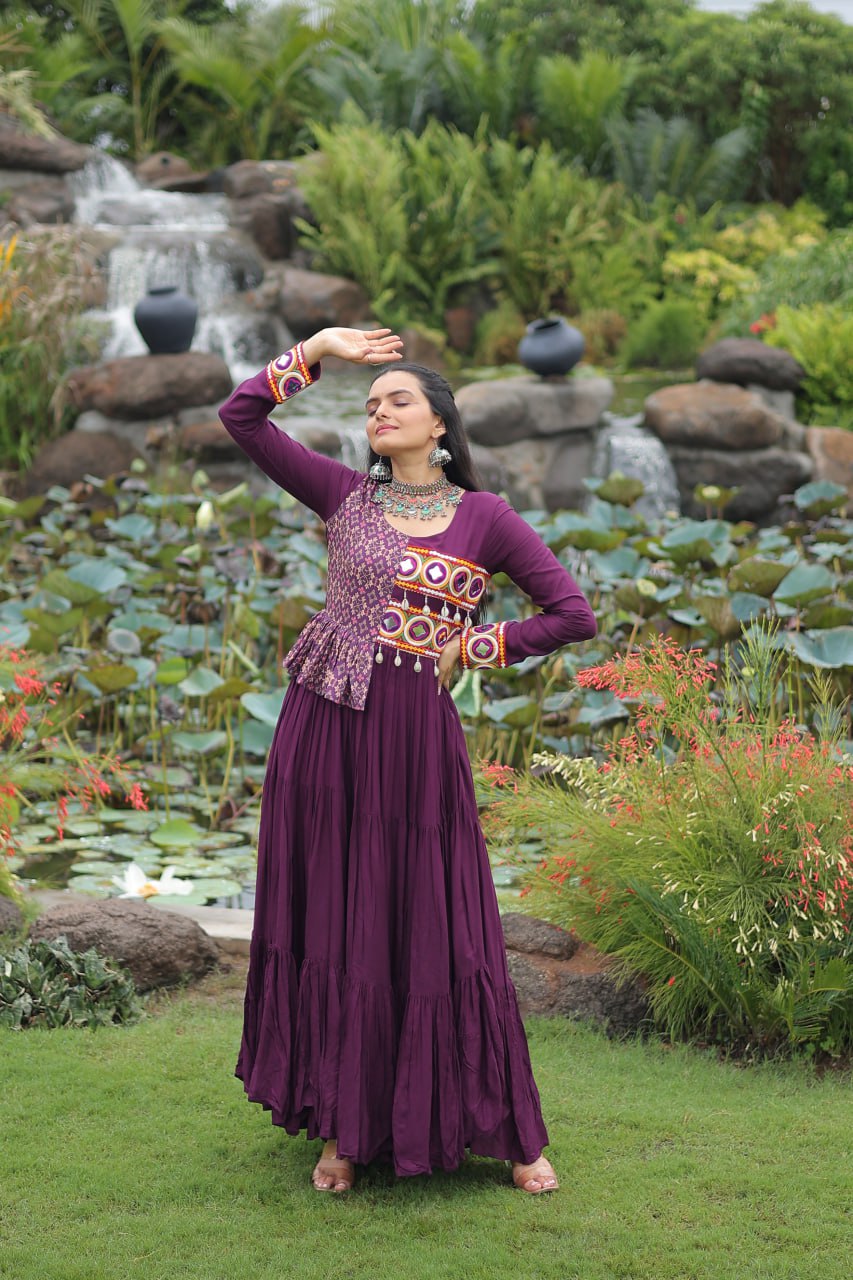 Navratri wear wine rayon gown in price