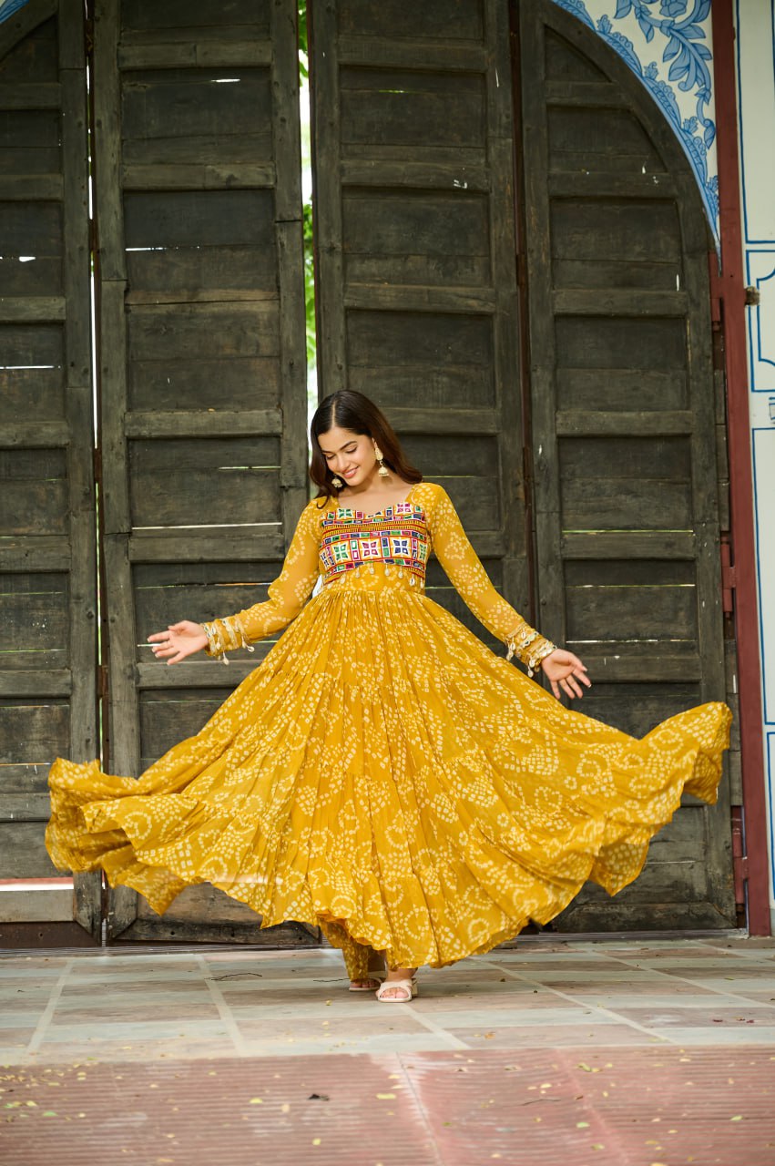 garba wear yellow color gown