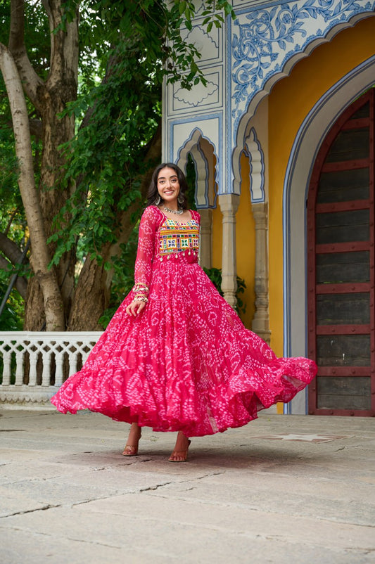 Navratri wear pink georgette gown